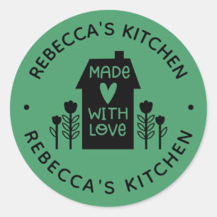 Sticker Rond Personnalisé Vert Fait Maison avec amour
