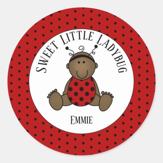 Sticker Rond PersonnalisedvAfrican American Baby Ladybug (Devant)