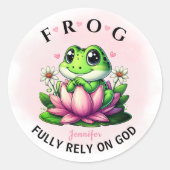 Sticker Rond Personnalisée Pleinement confiance sur Dieu Frog (Devant)