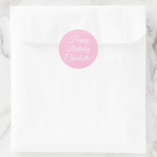 Sticker Rond Personnaliser avec nom, Joyeux Anniversaire, rose 