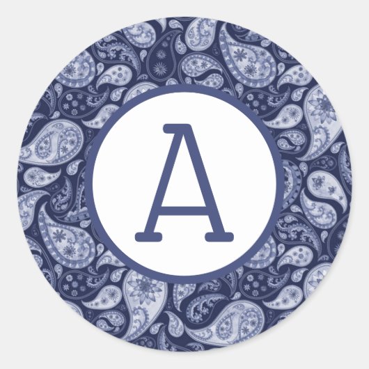 Sticker Rond Personnaliser Blue Denim Paisley (Devant)