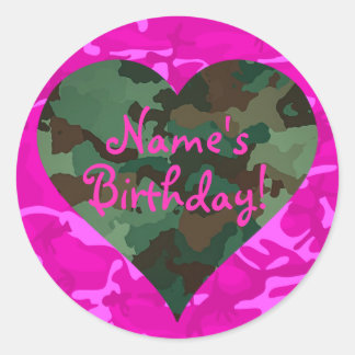Sticker Rond Personnaliser - Camo rose