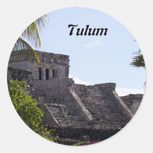 Sticker Rond Personnaliser El Castillo de Tulum - ruines mayas (Devant)