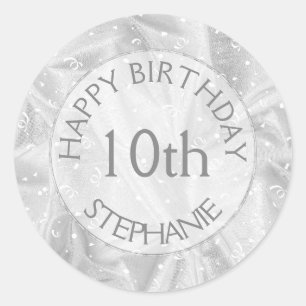 Sticker Rond Personnaliser : "Joyeux anniversaire" Argent Texté