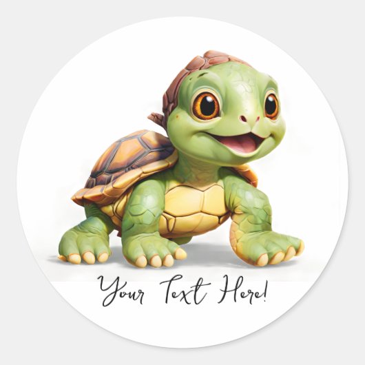 Sticker Rond Personnaliser le nom Texte mignon Turtle Dessin (Devant)