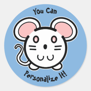 Sticker Rond PERSONNALISER mignon blanc Mousie