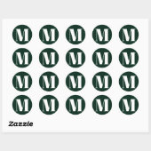 Sticker Rond Personnaliser monogramme nombre initial vert blanc (Feuille)