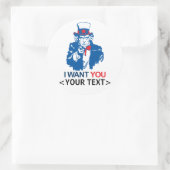 STICKER ROND PERSONNALISER ONCLE SAM VOUS SOUHAITE,<YOUR TEXT> (Sac)