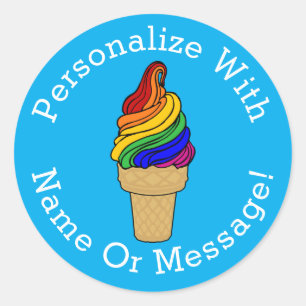 Sticker Rond PERSONNALISER Rainbow Swirl Ice Cream
