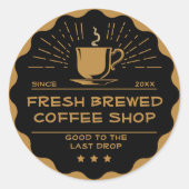 Sticker Rond Personnaliser Rustic Coffee Shop Cup Business Adve (Devant)