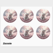 Sticker Rond Personnaliser Whimsical mignon Kitten Rose Ange ai (Feuille)