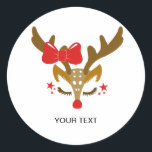 Sticker Rond Personnalité de Christmas Reindeer<br><div class="desc">Fonctionnalités de Holiday Design Reindeer face Personalize with your text/or transfer the design to a different product.</div>