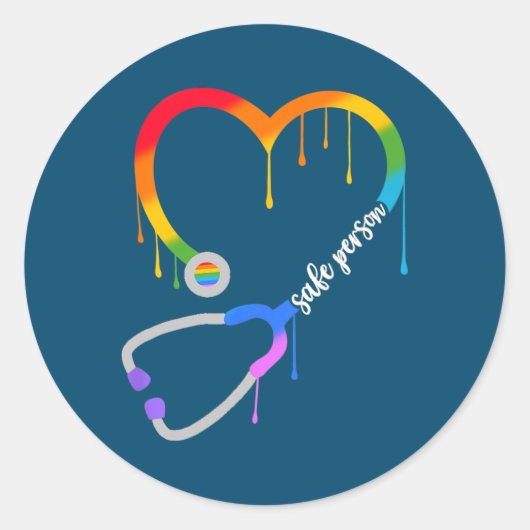 Sticker Rond Personne en sécurité Coeur Stethoscope Infirmière  (Devant)