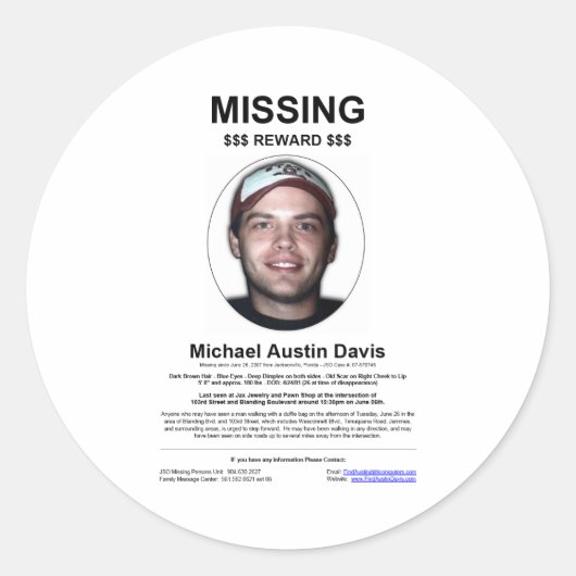 Sticker Rond Personne manquante (Devant)