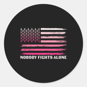 Sticker Rond Personne ne combat seul cancer du sein Usa Drapeau