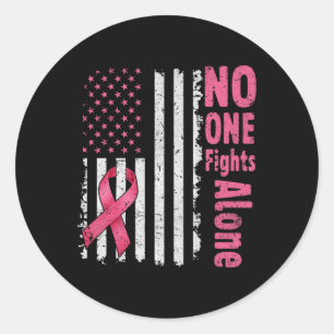 Sticker Rond Personne ne combat seul le cancer du sein drapeau