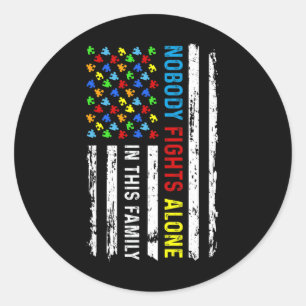 Sticker Rond Personne ne combat seul le drapeau américain Puzzl