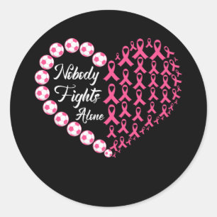 Sticker Rond Personne ne combat seul Soccer rose cancer du sein