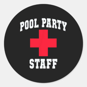 Sticker Rond Personnel de fête de piscine sarcastique Vacances