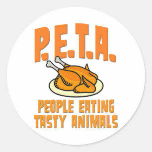 Sticker Rond Personnes de PETA mangeant les animaux savoureux