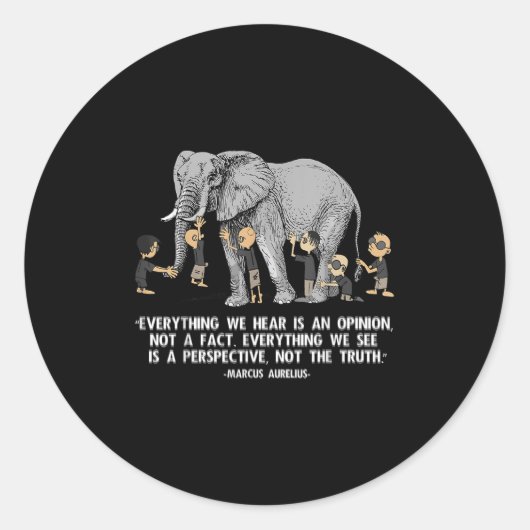 Sticker Rond Perspective Citation Marcus Aurelius Elephant Illu (Devant)