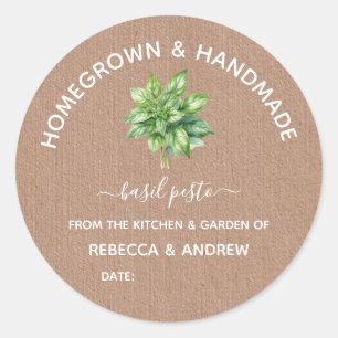 Sticker Rond Pesto de Basilic Façon Maison et Fait Main Conserv