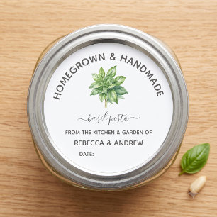 Sticker Rond Pesto de Basilic Façon Maison et Fait Main Conserv