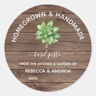 Sticker Rond Pesto de Basilic Façon Maison et Fait Main Mise en