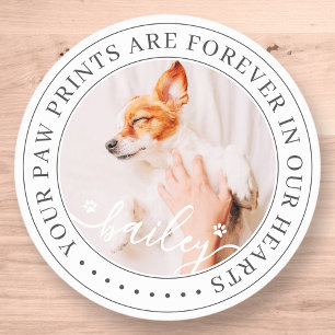 Sticker Rond Pet Memorial Empreintes de pattes Coeurs Élégant P