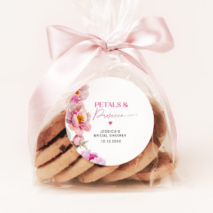 Sticker Rond Pétales de pivoine rose vif et bridal prosecco