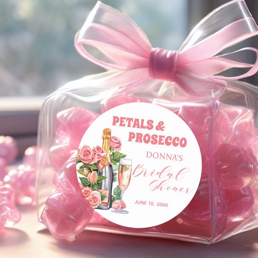 Sticker Rond Pétales et Prosecco Fleurs et Roses Mariage Shower