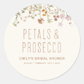 Sticker Rond Pétales et Prosecco Réception de Mariage Champêtre (Devant)