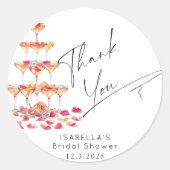 Sticker Rond Pétales et Prosecco Rose chaud Mariage Remerciemen (Devant)