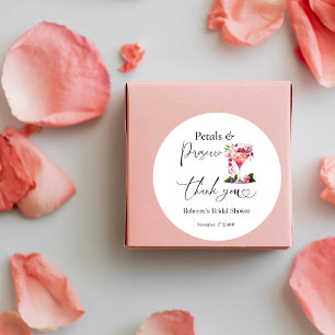 Sticker Rond Pétales & Prosecco Rose Pâle Fleurs Mariage