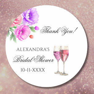 Sticker Rond Pétales roses et prosecco Remerciements pour une b