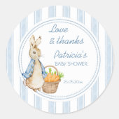 Sticker Rond Peter lapin bleu poussiéreux rayures baby shower f (Devant)
