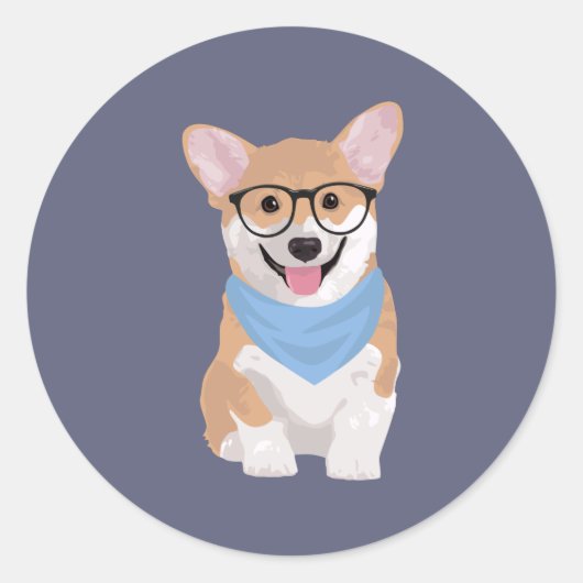 Sticker Rond Peter Le Cute Hipster Bandana Corgi Chiot (Devant)