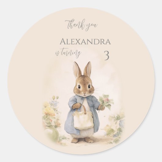 Sticker Rond Peter le lapin fête d'anniversaire (Devant)