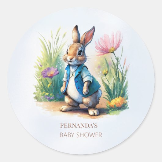 Sticker Rond Peter Rabbit Baby Shower Invitation (Devant)