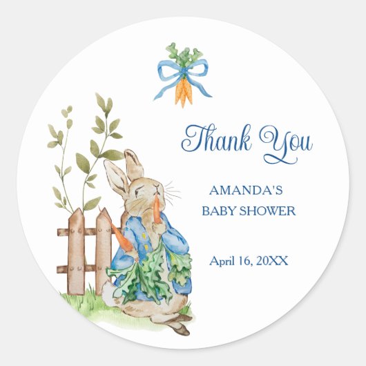 Sticker Rond Peter Rabbit Baby Shower Thank You (Devant)