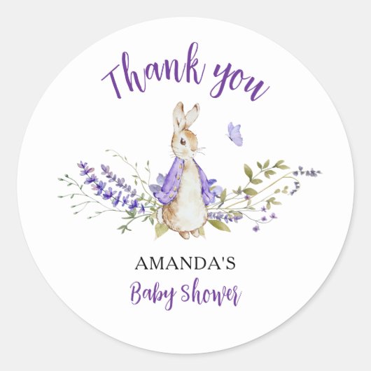 Sticker Rond Peter Rabbit Baby shower violet (Devant)