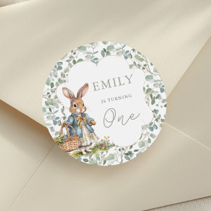 Sticker Rond Peter Rabbit Fille rose Premier anniversaire de bé