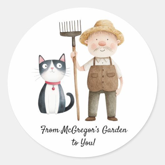 Sticker Rond Peter Rabbit M. McGregor et Cat Baby shower Clas (Devant)