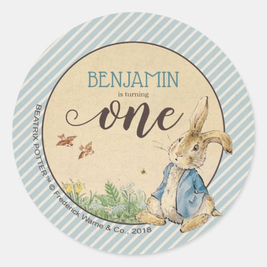Sticker Rond Peter Rabbit | Premier anniversaire du bébé (Devant)
