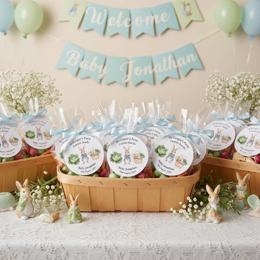 Sticker Rond Peter Rabbit Veggie Basket Baby Shower Favor