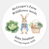 Sticker Rond Peter Rabbit Veggie Panier Baby shower Favoriser (Devant)