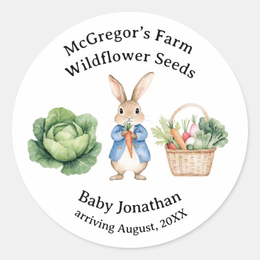 Sticker Rond Peter Rabbit Veggie Panier Baby shower Favoriser (Devant)