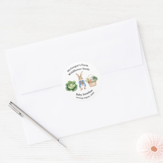Sticker Rond Peter Rabbit Veggie Panier Baby shower Favoriser (Enveloppe)