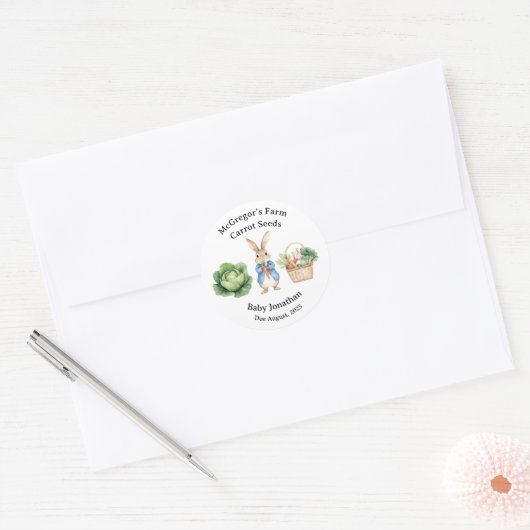 Sticker Rond Peter Rabbit Veggie Panier Baby shower Favoriser (Enveloppe)