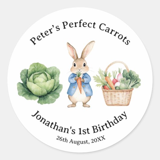 Sticker Rond Peter Rabbit Veggie Panier Baby shower Favoriser (Devant)
